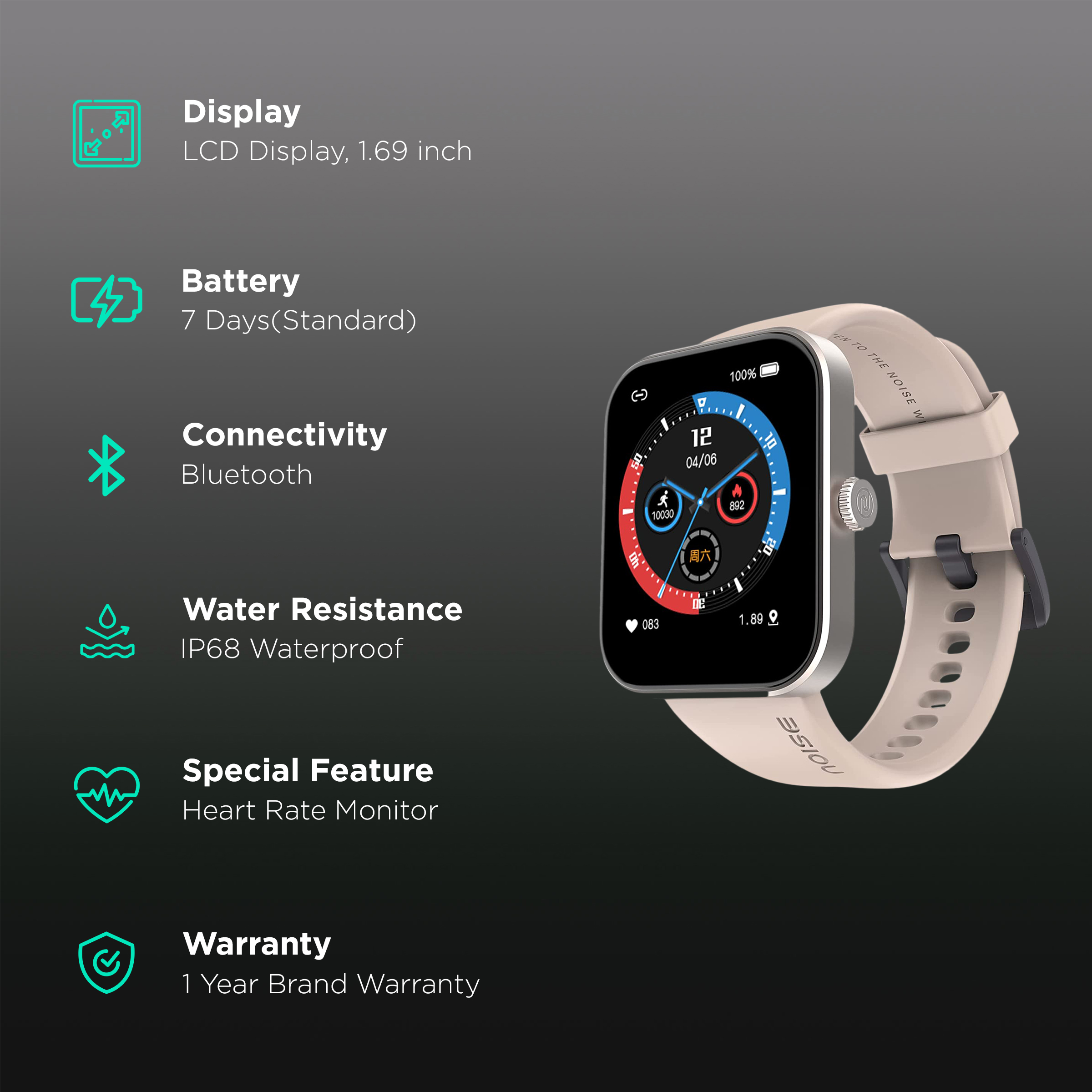 noise colorfit pulse buzz champagne grey